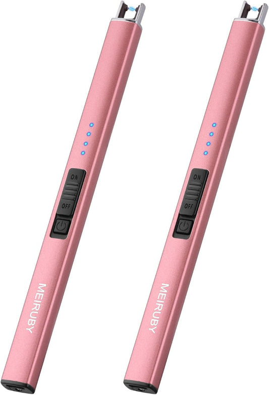 2 Pack Lighter Electric Candle Lighter Long Electronic Rechargeable USB Lighter Arc Windproof Flameless Lighters for Candle Camping BBQ Birthday Gifts for Women Mom Wife Men
