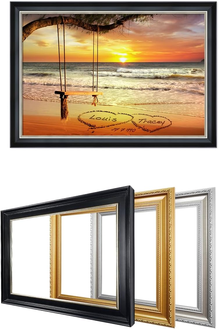 IPIC - "Eternal Love Personalized Canvas Wall Art, Custom Beach Sunset Scene with Solid Wood Frame, A Personalized Gift with Name and Date for Couple, Wedding, or Anniversary