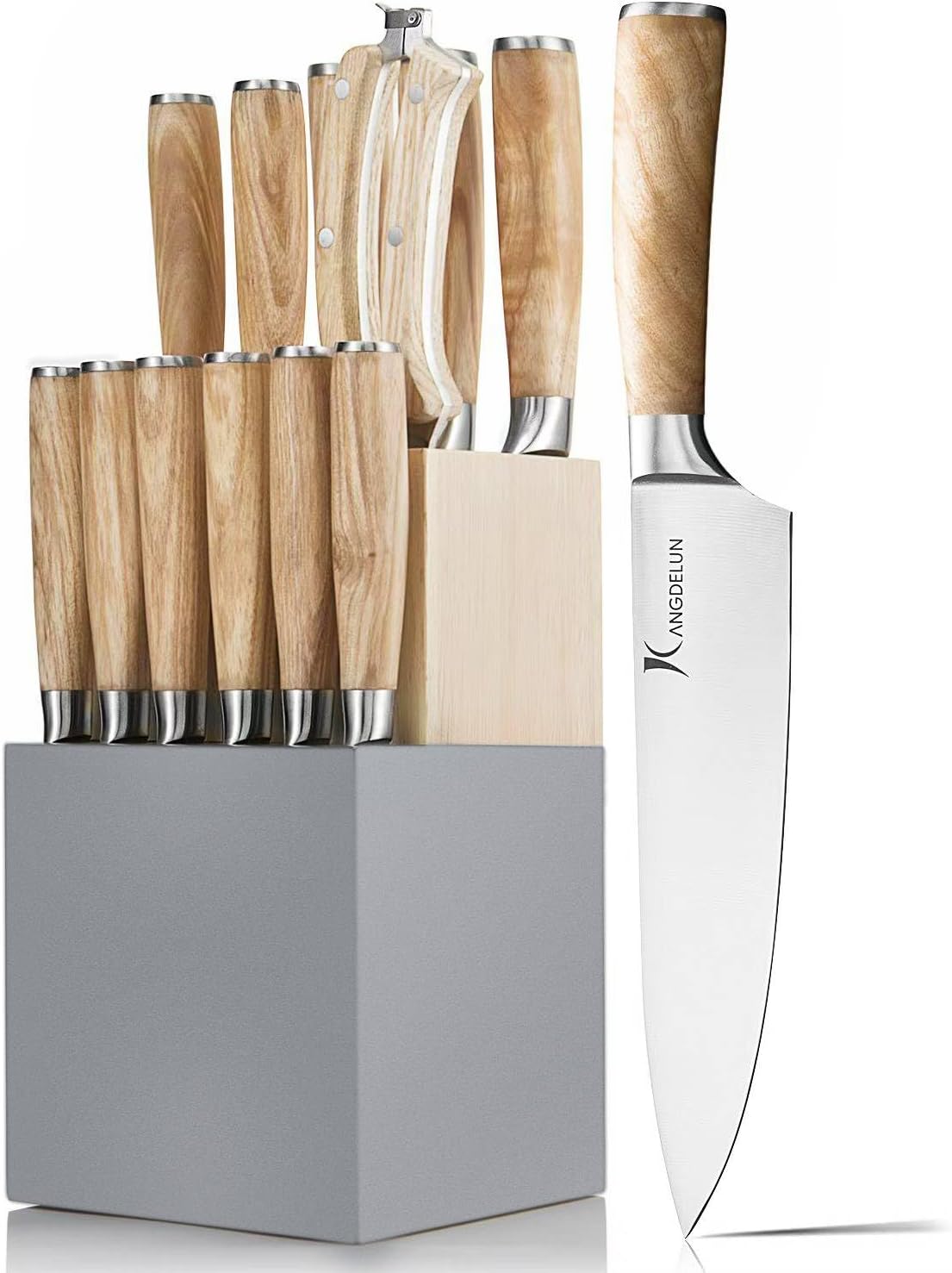 Natura Series 14 PCS Knife Block Set, Ultra Sharp High Carbon Stainless Steel with Wooden Handle