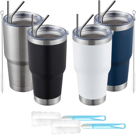 MEWAY 30oz Tumbler Double Wall Vacuum Insulated Travel Mug, Stainless Steel Tumbler with Lid, Durable Powder Coated Insulated Coffee Cup for Cold & Hot Drinks (MIX,4 PACK)