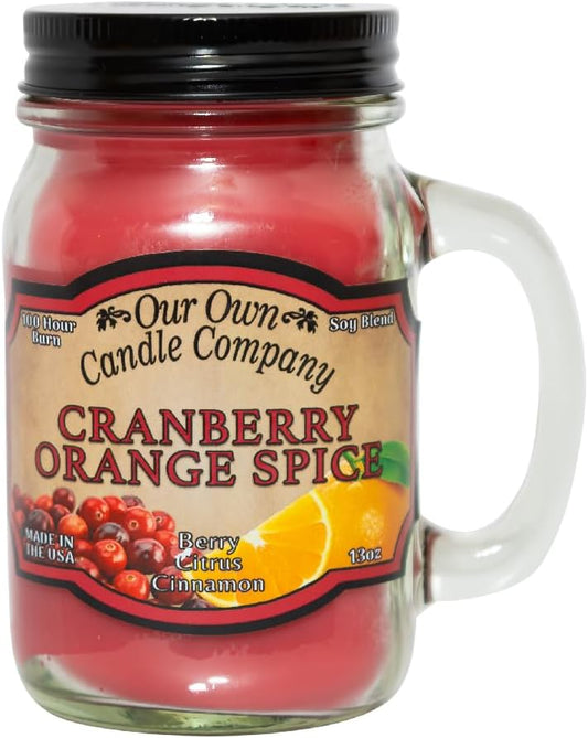 Our Own Candle Company, Cranberry Orange Spice Scented Mason Jar Candle, 100 Hour Burn Time, 13 Ounces
