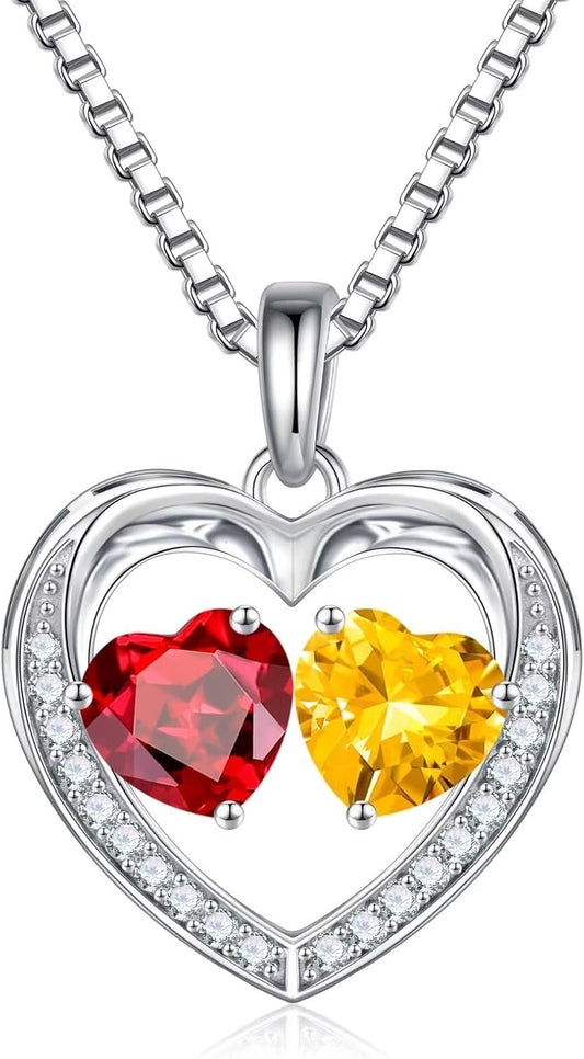 Iefil Birthstone Jewelry for Women - 925 Sterling Silver Birthstone Necklace, Anniversary Birthday Gifts for Women, Jewelry Gifts for Her Wife Mom Daughter