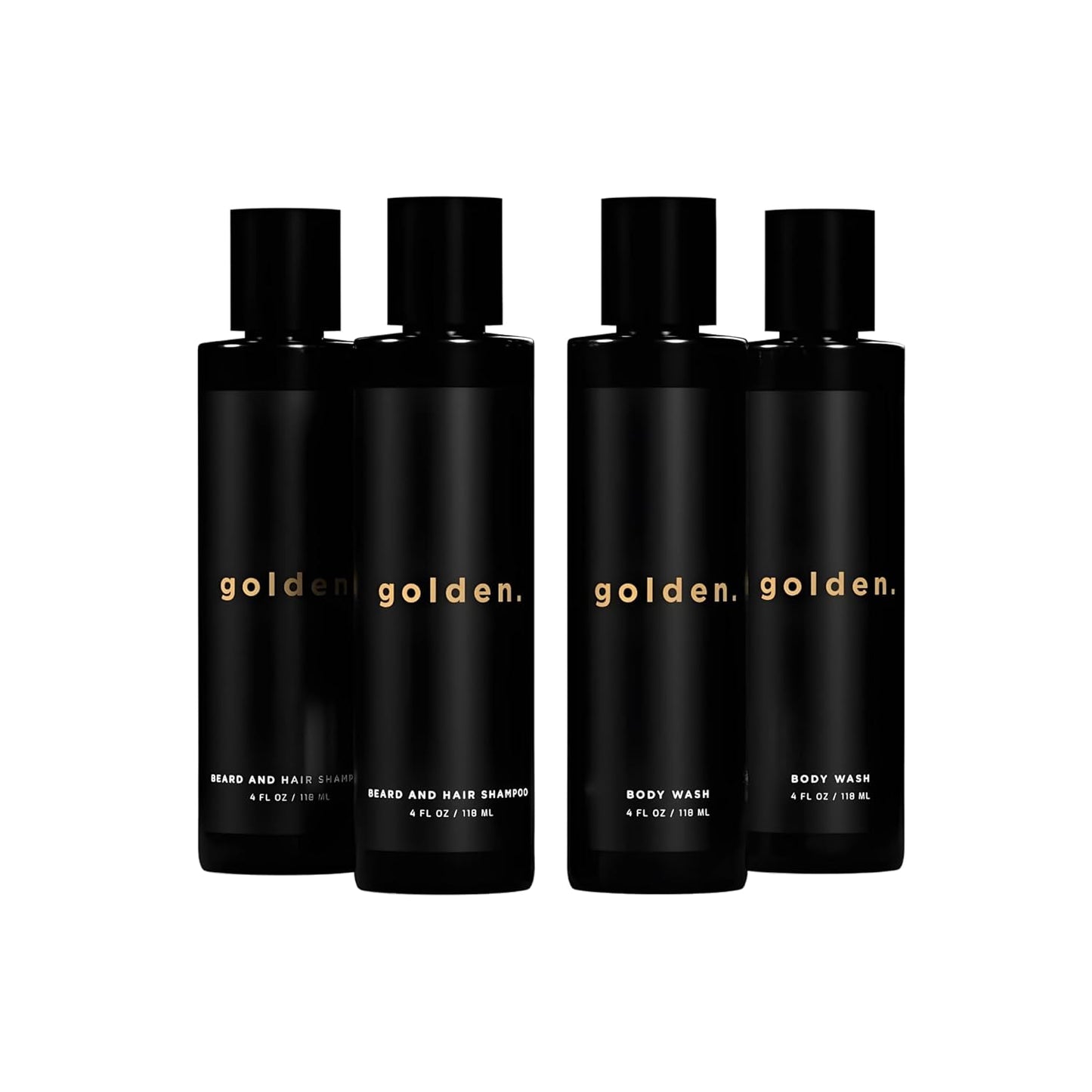 Golden Grooming Co. 3-in-1 Men's Body Wash - Hair & Beard Shampoo - Cleanses, Hydrates, Softens - Body Wash for All Skin Types - Refreshing Scent - Shower Double Pack | Pack of 4