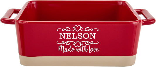Let's Make Memories Personalized Made With Love Stoneware Square Baker- Cookware - For Her -Red
