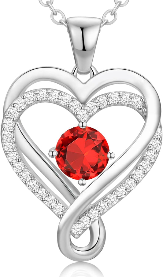 Infinity Heart Birthstone Necklace for Women Wife 18K Rose Gold Plated,Anniversary for Women Wife Her Birthday Gift for Girlfriend Mom Daughters, I Love You Women's Jewelry