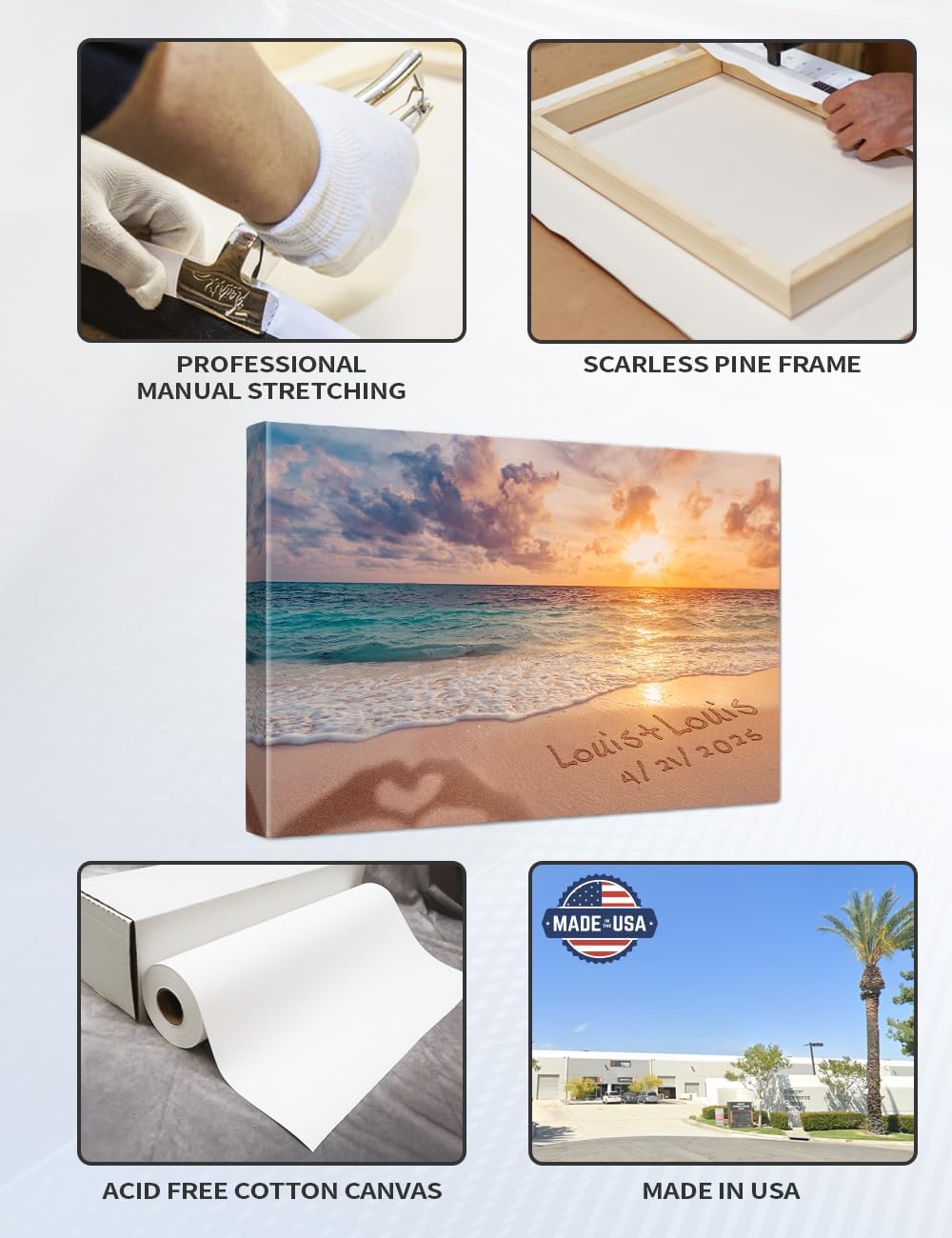 IPIC - "Forever Together Personalized Canvas Wall Art, Custom Beach Scene with Name and Date in Sand, A Personalized Gift for Couple, Wedding, or Anniversary, Coastal Home Decor, Ready to Hang