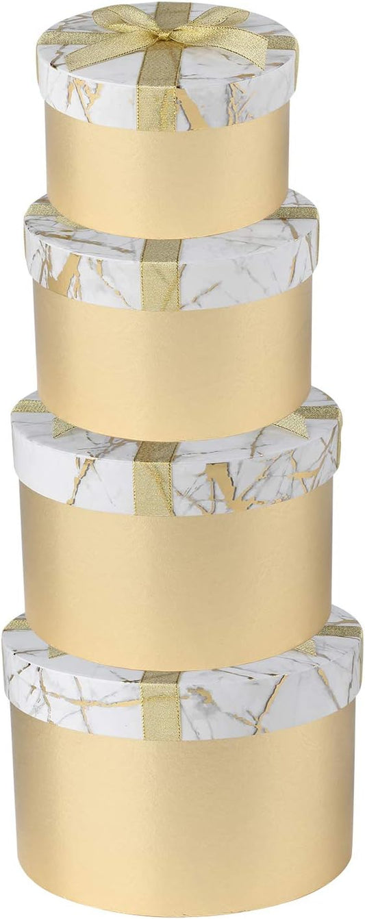 Round Gift Boxes with Lids Set of 4 Gold Gift Box Assorted Sizes Nesting Gift Boxes for Presents Birthday Bridesmaid Wedding Valentines Christmas Party Favor Boxes