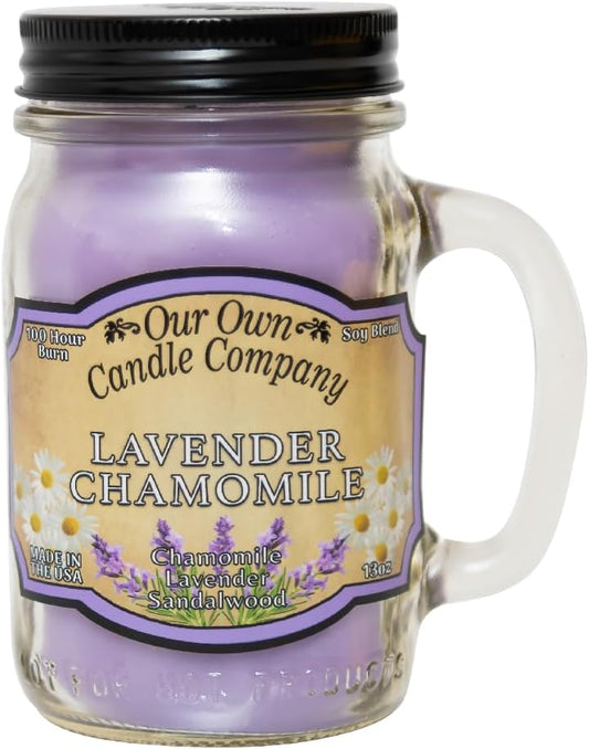 Our Own Candle Company Lavender Chamomile Scented Mason Jar Candle, 100 Hour Burn Time, Made in The USA - 13 Ounces