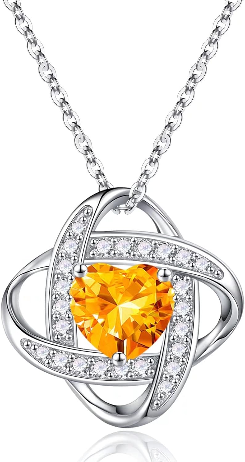 Iefil 925 Sterling Silver Love Knot Birthstone Necklace, Natural or Created Gemstone, Anniversary Birthday Gifts for Women, Jewelry Gifts for Wife Mom Girlfriend