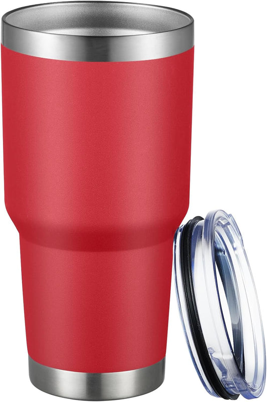 MEWAY 30oz Tumbler Double Wall Vacuum Insulated Travel Mug, Stainless Steel Tumbler with Lid, Durable Powder Coated Insulated Coffee Cup for Cold & Hot Drinks (Coral red,1 PACK)