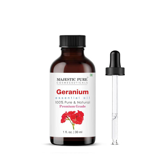 Majestic Pure Geranium Essential Oil with Glass Dropper - 1 Fl Oz - 100% Pure and Natural Geranium Oil - Premium Grade Essential Oils for Diffuser, Aromatherapy, Soap and Candle Making