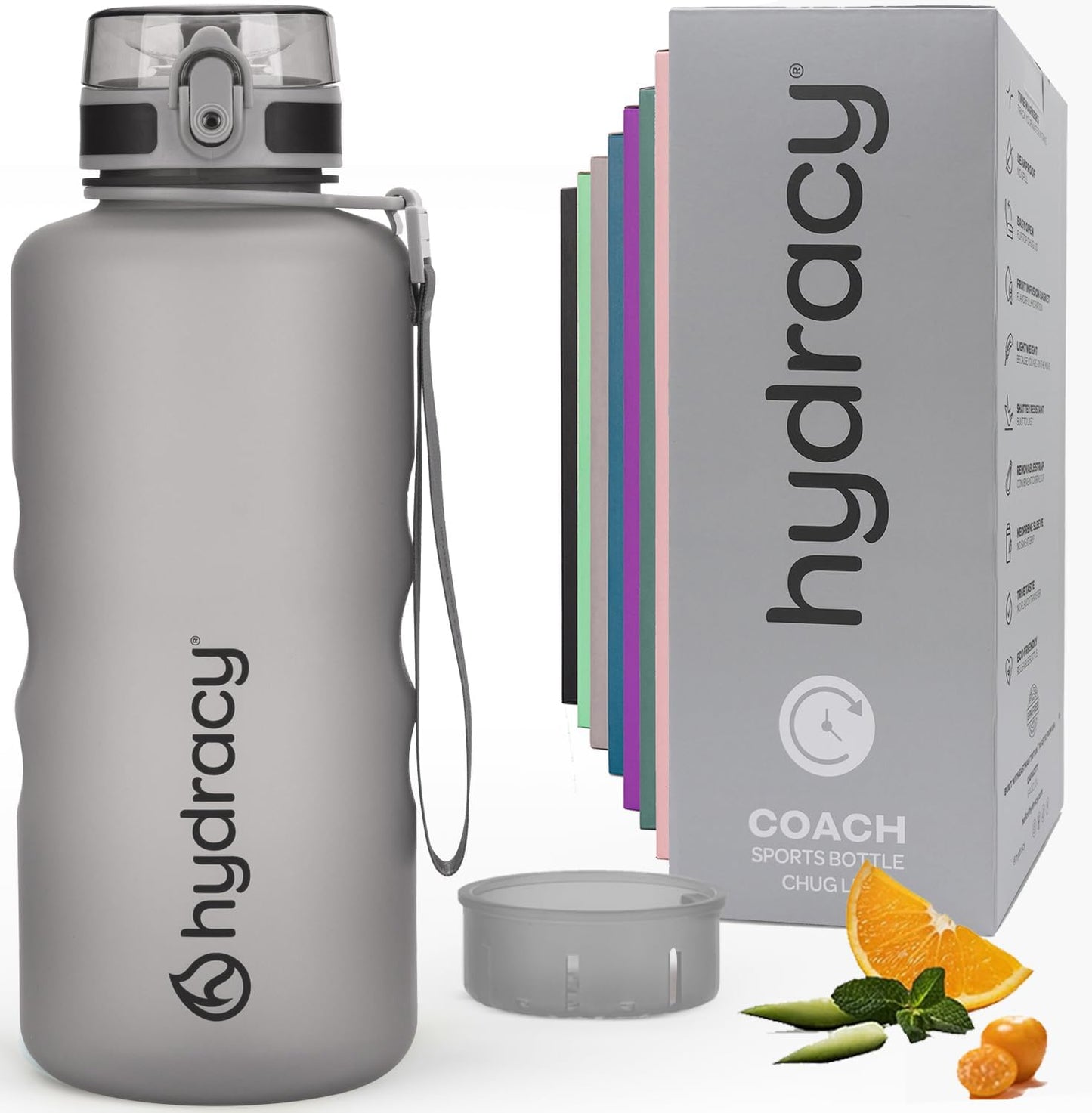 Hydracy Water Bottle with Time Marker -Large BPA Free Water Bottle & No Sweat Sleeve -Leak Proof Gym Bottle with Fruit Infuser Strainer & Times to Drink -Ideal for Fitness Sports & Outdoors