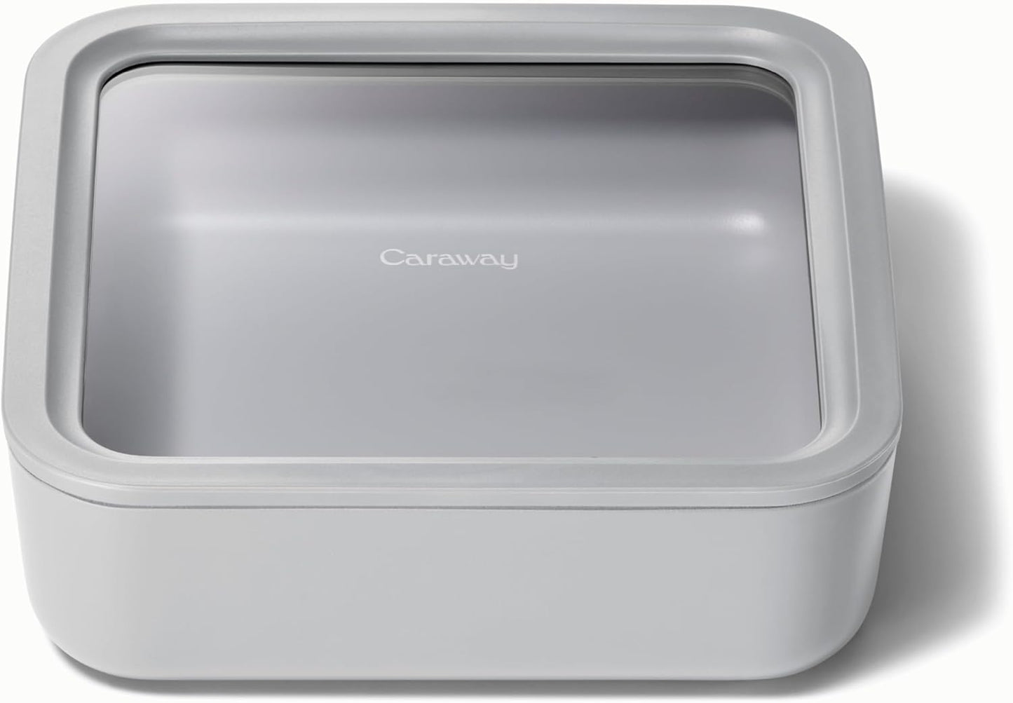 Caraway Glass Food Storage, 10 Cup Glass Container - Ceramic Coated Food Container - Non Toxic, Non Stick Lunch Box Container with Glass Lids. Dishwasher, Oven, & Microwave Safe - Square Shape - Gray