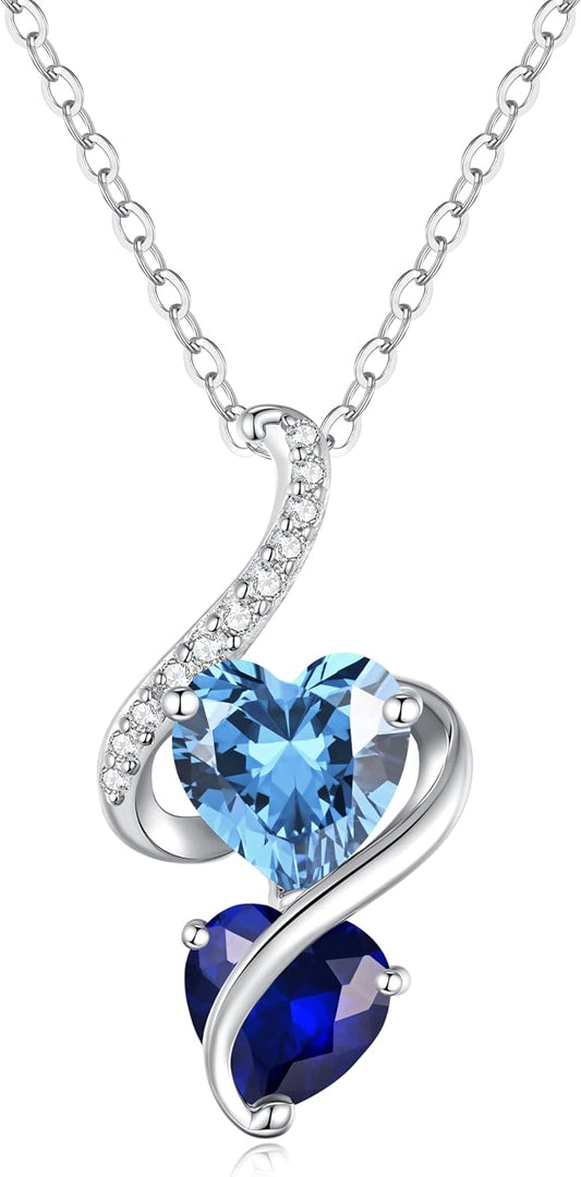 LOUISA SECRET Unique Double Heart Necklace Gifts for Wife Women, 925 Sterling Silver Tiny Birthstone Pendant Jewelry Gift for Her Girlfriend Mom Valentine's Day Anniversary Mother's Day Birthdays & Christmas
