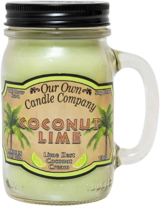 Our Own Candle Company, Coconut Lime Scented Mason Jar Candle, 100 Hour Burn Time,13 Ounces