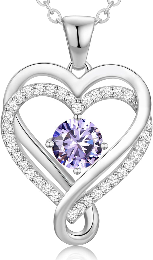 Infinity Heart Birthstone Necklace for Women Wife 18K Rose Gold Plated,Anniversary for Women Wife Her Birthday Gift for Girlfriend Mom Daughters, I Love You Women's Jewelry