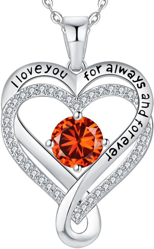 Jewelry for Women Wife Infinity Heart Birthstone I Love You Necklace S925 Anniversary Women Necklaces for Her Wife Birthday Gift Ideas, Birthday Present for Girlfriend Mom Daughter Sterling Silver