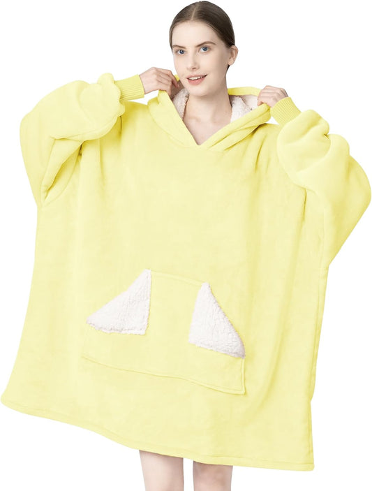 Touchat Wearable Blanket Hoodie, Oversized Sherpa Fleece Sweatshirt Blanket with Giant Hood Pocket and Sleeves for Adult, Warm & Cozy Blanket Gifts for Women (Lemon Yellow)