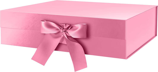 GREEN BEAN Large Gift Box with Lid for Presents 13x9.7x3.4 Inches, Pink Magnetic with Ribbon Luxury Gift Box, Bridesmaid Proposal Box (Glossy Pink)