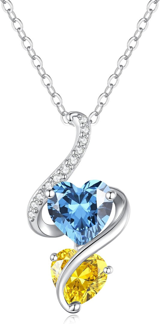 LOUISA SECRET Unique Double Heart Necklace Gifts for Wife Women, 925 Sterling Silver Tiny Birthstone Pendant Jewelry Gift for Her Girlfriend Mom Valentine's Day Anniversary Mother's Day Birthdays & Christmas