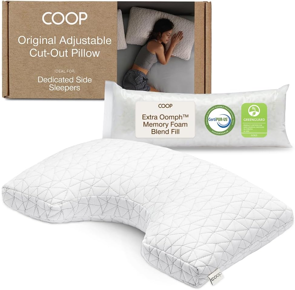 Coop Home Goods Original Cut-Out Adjustable Pillow, Queen Size Bed Pillows for Neck & Head Support, Memory Foam Pillows - Medium Firm for Side Sleeper, CertiPUR-US/GREENGUARD Gold