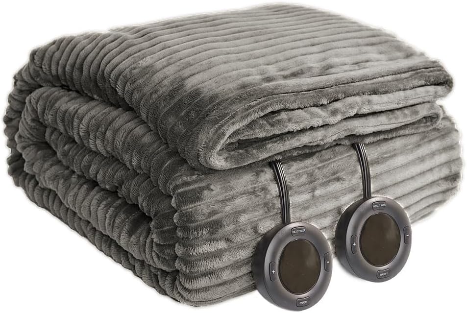 Heated Blanket Queen Size 84"x90",ETL Certification-6 Heating Levels Electric Blanket&1-10 Hour Auto Off,Heating Blanket with Dual Controller(Grey)