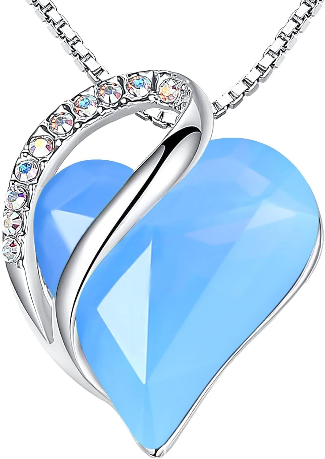 Necklaces for Women, Infinity Love Birthstone Heart Crystal Pendant, Birthday Jewelry Gifts for Her, Mom, and Wife, Silver Plated, 18 plus 2 inch Adjustable Chain