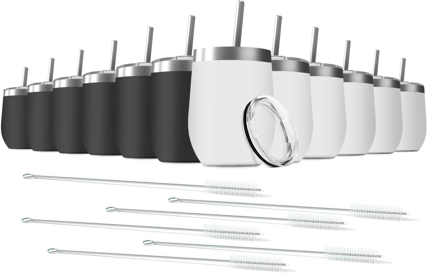 12oz Wine Tumbler with Lid With straw Stainless Steel Wine Tumbler Cups Double Wall Vacuum Insulated Travel Mugs Stemless Cup 12 Pack