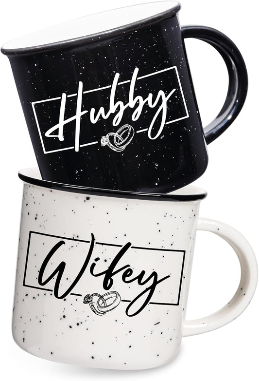 Wifey Hubby Mugs Set of 2 Coffee Mug 10 Ounce, Wedding Gifts, Bridal Shower Gift, His and Hers Gifts, Mr and Mrs Coffee Mug Set, Hubby and Wifey Mug, Couples Gift for Bride and Groom