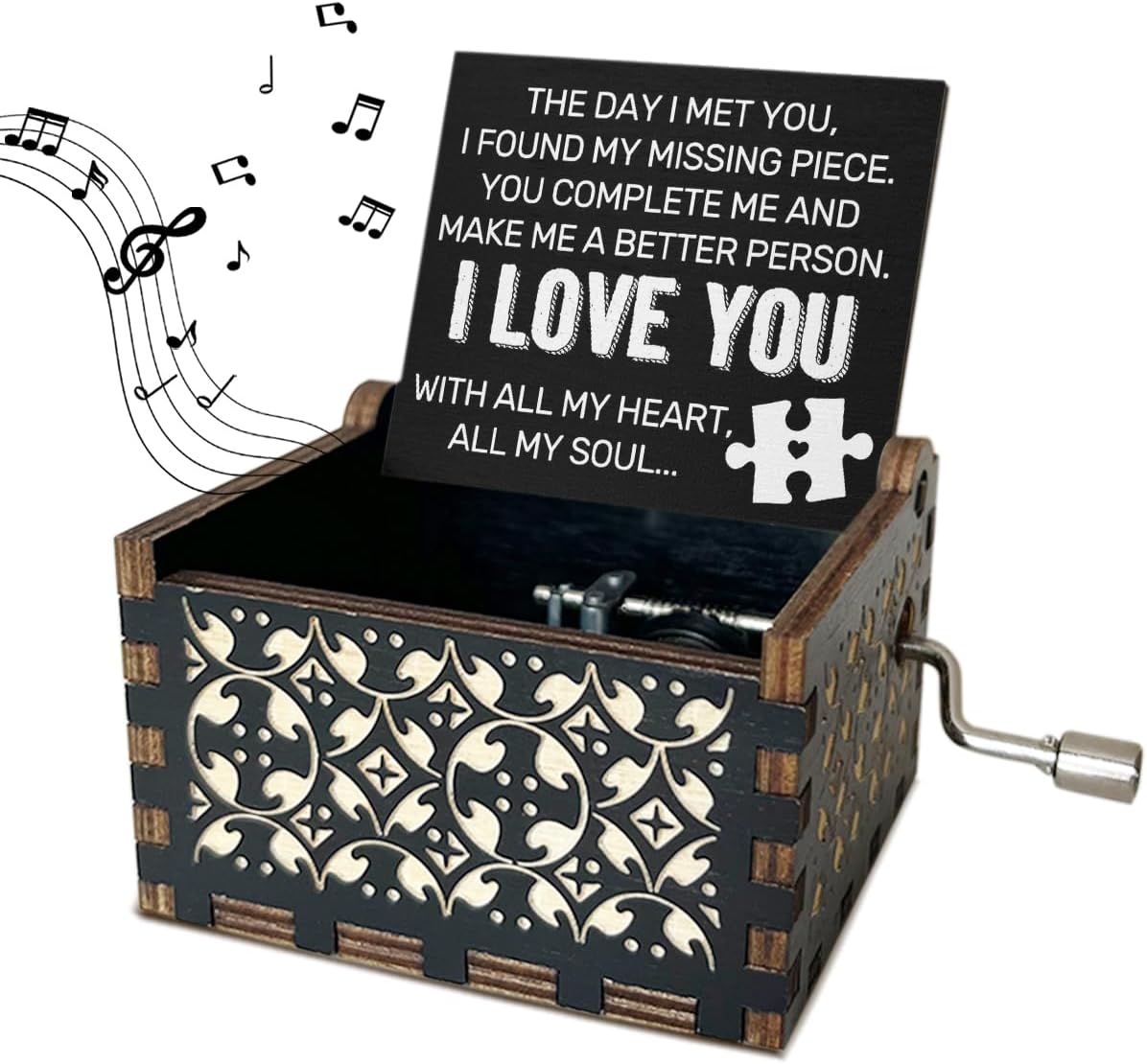 I Love You Wooden Music Box with Handle The Day I Met You I Found My Missing Piece Vintage Music Boxes Romantic Gifts for Wife Husband U R My Sunshine Music Box Couples Gifts for Her Him - DH391
