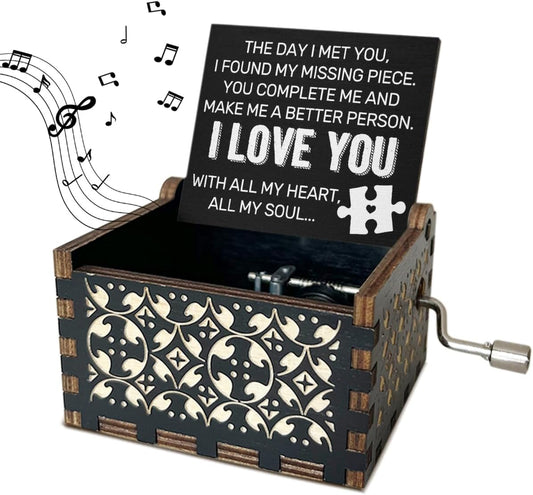 I Love You Wooden Music Box with Handle The Day I Met You I Found My Missing Piece Vintage Music Boxes Romantic Gifts for Wife Husband U R My Sunshine Music Box Couples Gifts for Her Him - DH391