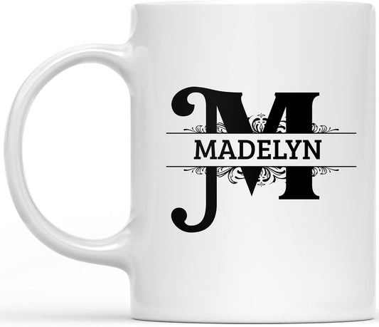 Initial Coffee Mug with Name Personalized for Women for Men Monogrammed gifts Letter Coffee Mug Custom Name Taza Personalizada Letters Initialed Monogram White