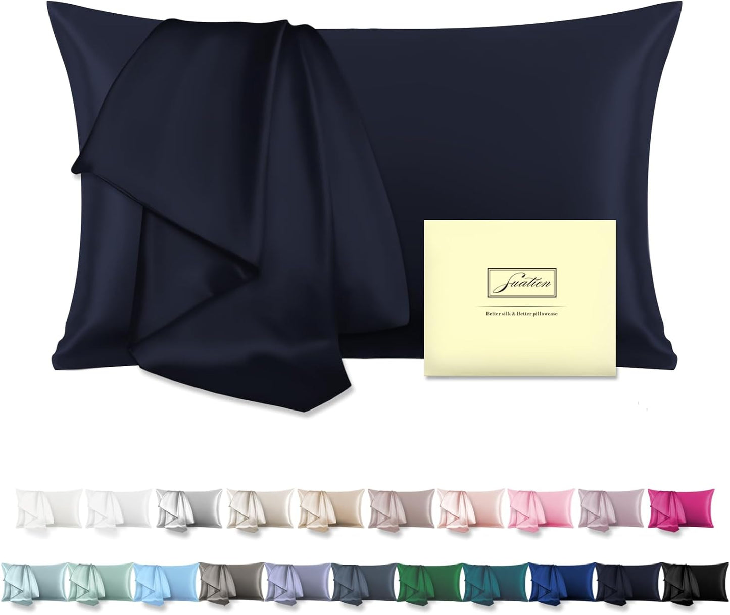 Mulberry Silk Pillowcase for Hair and Skin Pillow Case with Hidden Zipper Soft Breathable Smooth Cooling Silk Pillow Covers for Sleeping (Navy Blue, King（20"X 36"）)