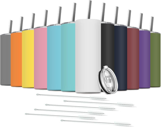 Tumbler with Straw and Lid, Insulated Coffee Travel Mug Tumbler 20 oz Stainless Steel Double Wall Reusable for Iced Drink, Women and Men Gift, Home Office, Outdoor