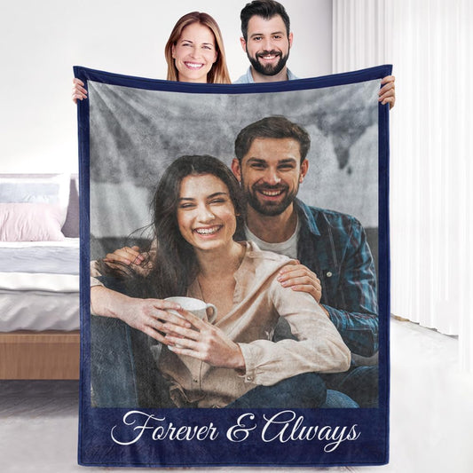 Sherpa Fleece Custom Photo Blanket - Soft, Warm, Fuzzy - Personalized Couples Gifts for Boyfriend, Girlfriend - Customized Picture Blanket for Birthday, Christmas