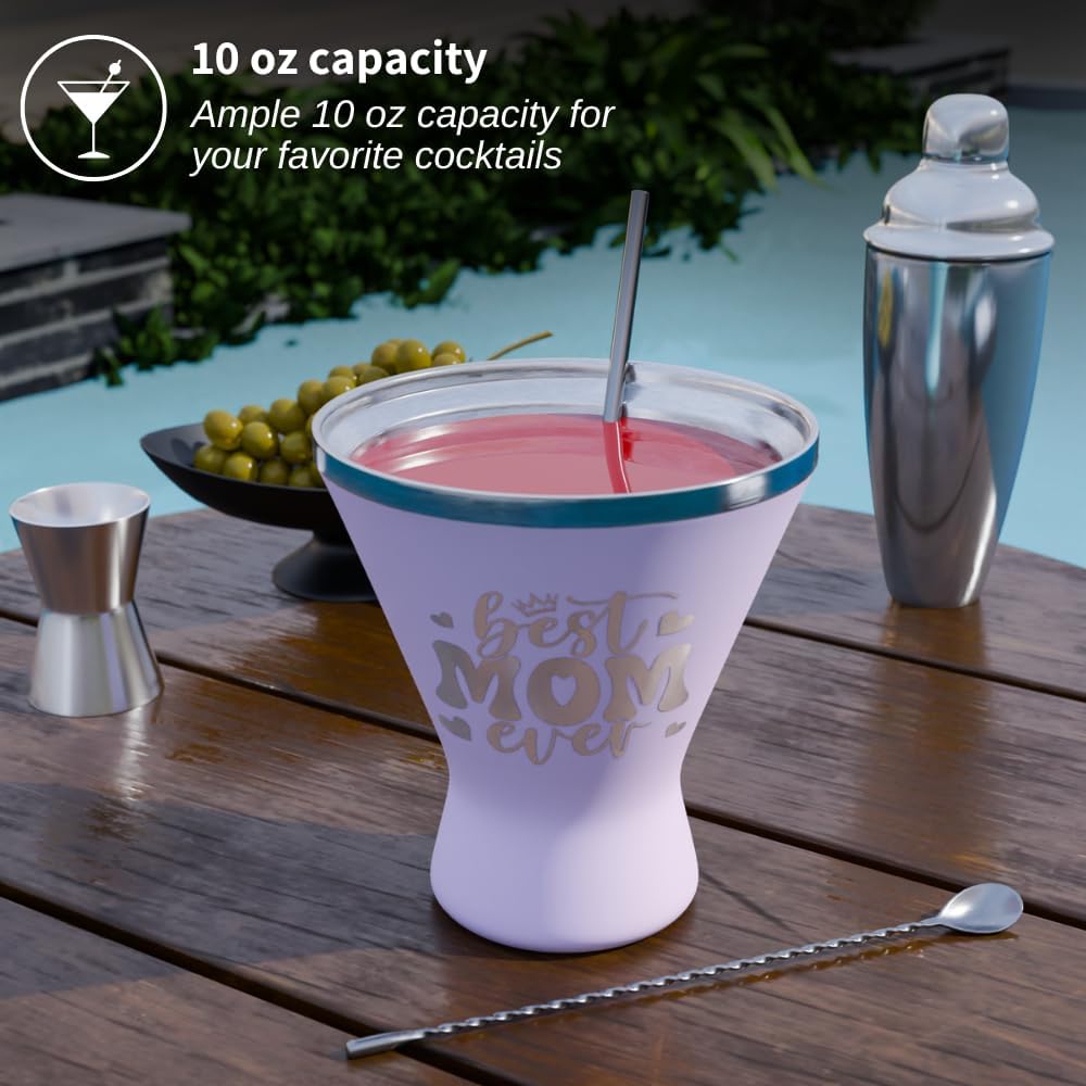 Mothers Day Gifts For Mom - Best Mom Ever Stainless Steel Martini Glass [Lilac, 10oz, Pack of 1] - Powder - Coated, Double Wall Margarita Cup - Birthday, Mother's Day, New Mom Gifts for Women