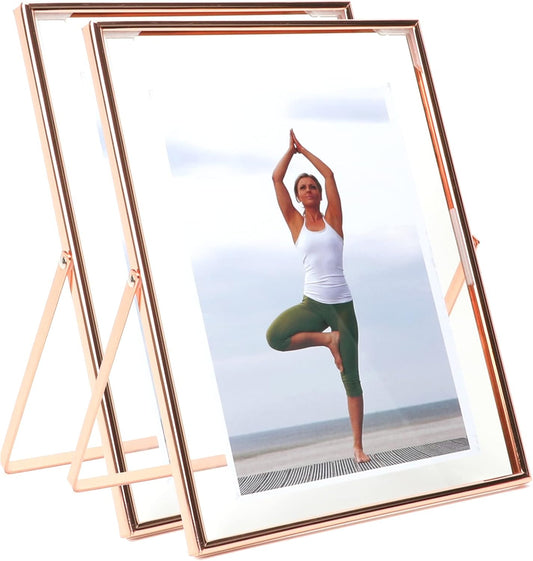 Rose Gold Floating Frame, 8"×10", Vertical, 2 Set, For Picture 7x9, 6x8, 5x7, Tabletop Shelf Photo Frames, Classy for Thanksgiving, Christmas, Wedding or Birthday