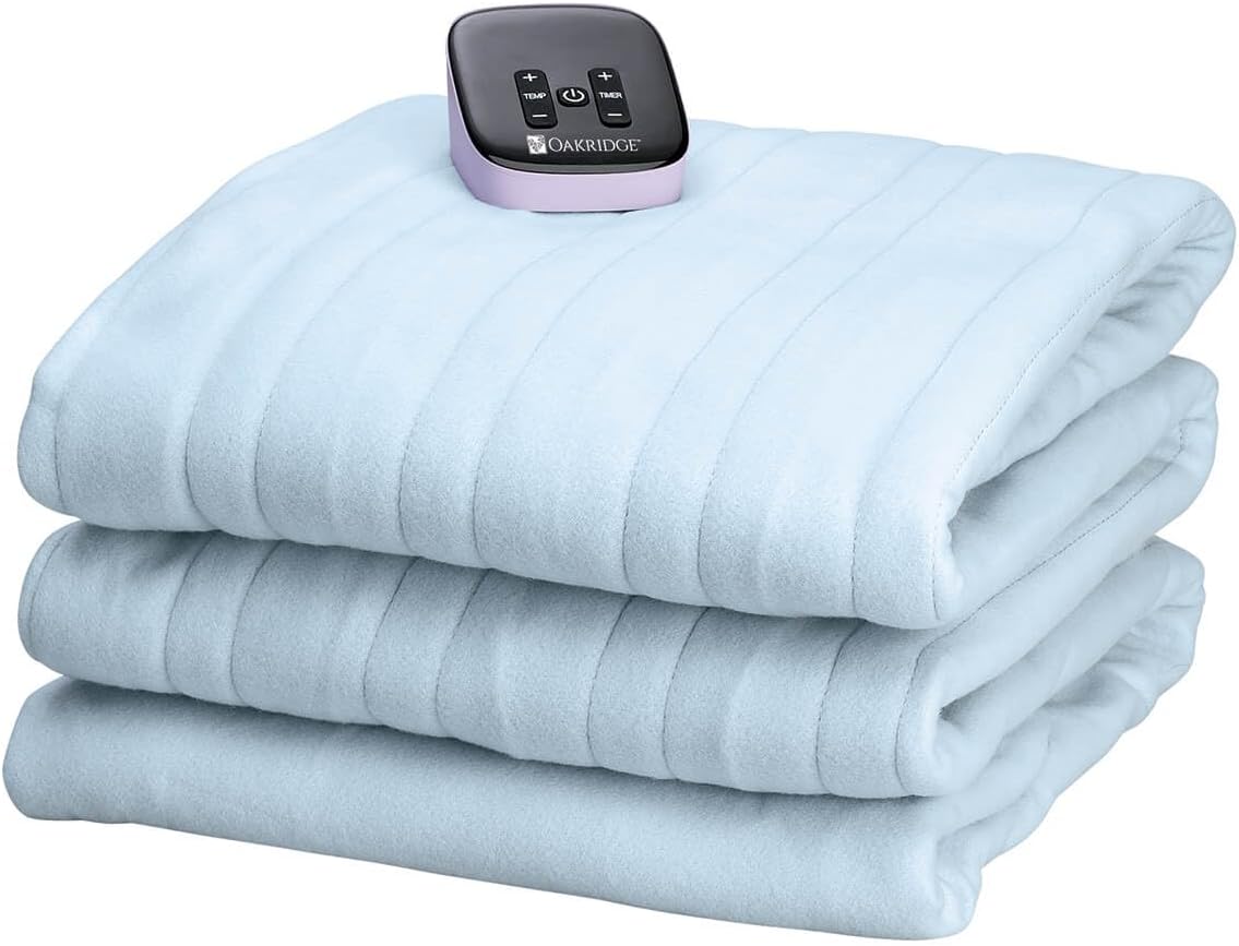 OakRidge Digital Comfort Fleece Heated Twin Blanket - Sky Blue, 100% Polyester, Machine Washable, Oeko-TEX Certified, Perfect for Warm Nights, Controlled Heat Settings