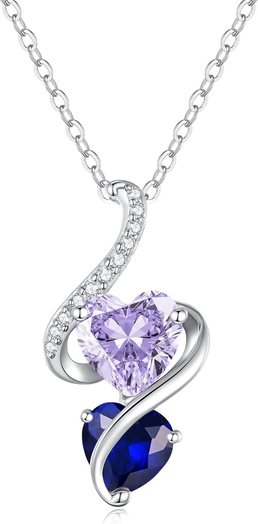 LOUISA SECRET Unique Double Heart Necklace Gifts for Wife Women, 925 Sterling Silver Tiny Birthstone Pendant Jewelry Gift for Her Girlfriend Mom Valentine's Day Anniversary Mother's Day Birthdays & Christmas