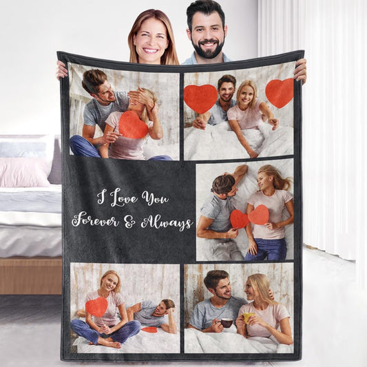 Sherpa Fleece Custom Photo Blanket - Soft, Warm, Fuzzy - Personalized Couples Gifts for Boyfriend, Girlfriend - Customized Picture Blanket for Birthday, Christmas