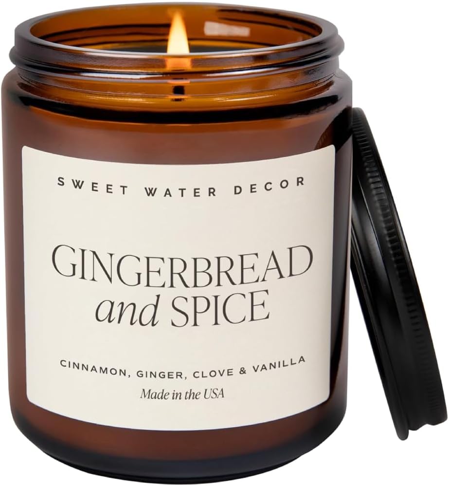 Sweet Water Decor Gingerbread and Spice Soy Candle - Cinnamon, Vanilla, and Gingerbread Scented Candle for Home - Christmas Candle 9oz Clear Jar, 40 Hour Burn Time, Made in The USA