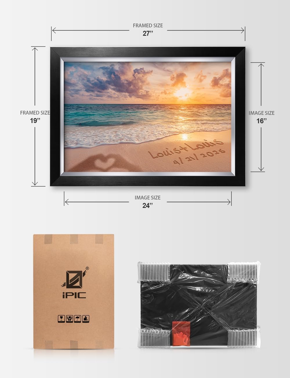 IPIC - "Forever Together Personalized Framed Wall Art, Custom Beach Scene with Name and Date in Sand, A Personalized Gift for Couple, Wedding, or Anniversary, Coastal Home Decor, Ready to Hang