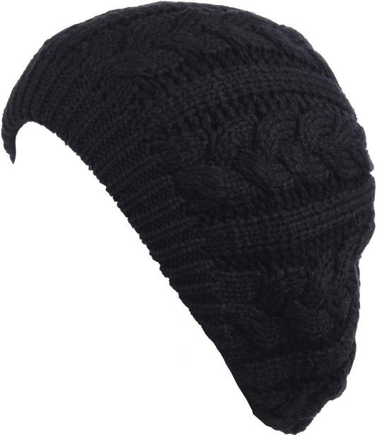 BYOS Womens Winter Cozy Cable Fleece Lined Knit Beret Beanie Hat (Set Available)