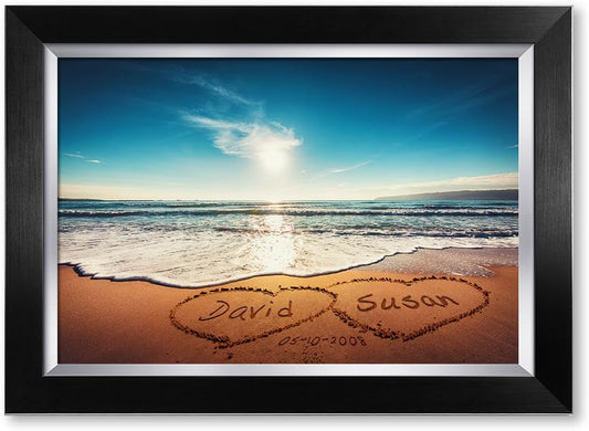 IPIC - Heart in Heart, Personalized Artwork with Names and Date on, Customized Gift for Anniversary,Wedding,Birthday and Holidays. Picture size: 18x12, Framed Size: 21x15