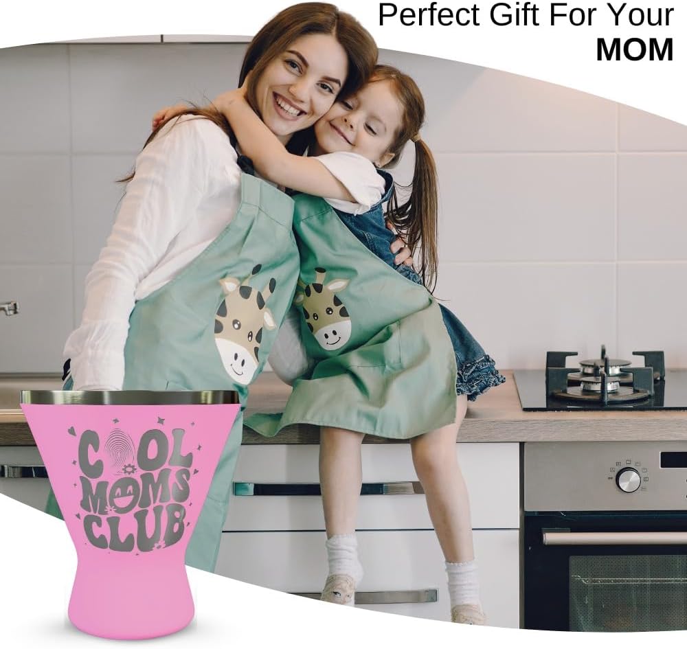 Mothers Day Gifts For Mom - Cool Moms Club Stainless Steel Martini Glass [Pink, 10oz, Pack of 1] - Powder - Coated, Double Wall Margarita Cup - Birthday, Mother's Day, New Mom Gifts for Women