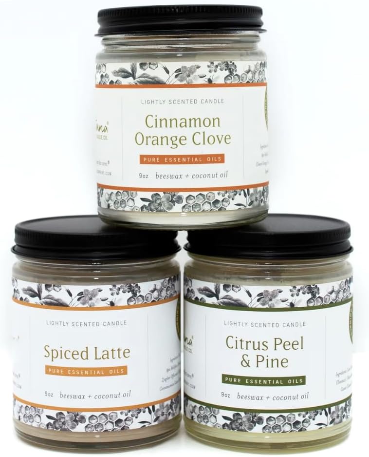 Fontana Candle Co Wood Wick Beeswax Jar Candles - 3-Jar Fall Bundle - Made with Coconut Oil & Pure Essential Oils – Clean Burn, Long Lasting and Non-Toxic Candles for Home & Room Decor