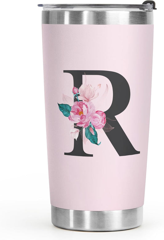 Shqiueos Initial Monogrammed Gifts for Women, 20 Oz Insulated Tumbler With Lid, Stainless Steel Vacuum Pink Cup, Personalized Christmas, Wedding, Birthday Gifts for Her Friends Mom Sister