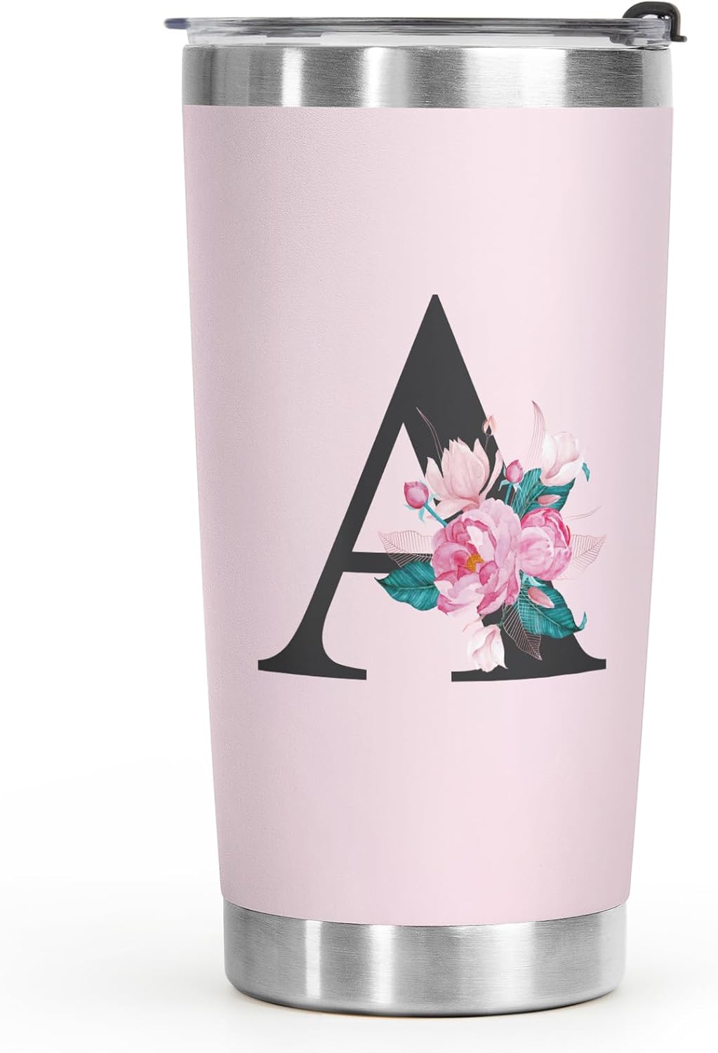 Shqiueos Initial Monogrammed Gifts for Women, 20 Oz Insulated Tumbler With Lid, Stainless Steel Vacuum Pink Cup, Personalized Christmas, Wedding, Birthday Gifts for Her Friends Mom Sister