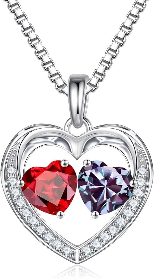 Iefil Birthstone Jewelry for Women - 925 Sterling Silver Birthstone Necklace, Anniversary Birthday Gifts for Women, Jewelry Gifts for Her Wife Mom Daughter