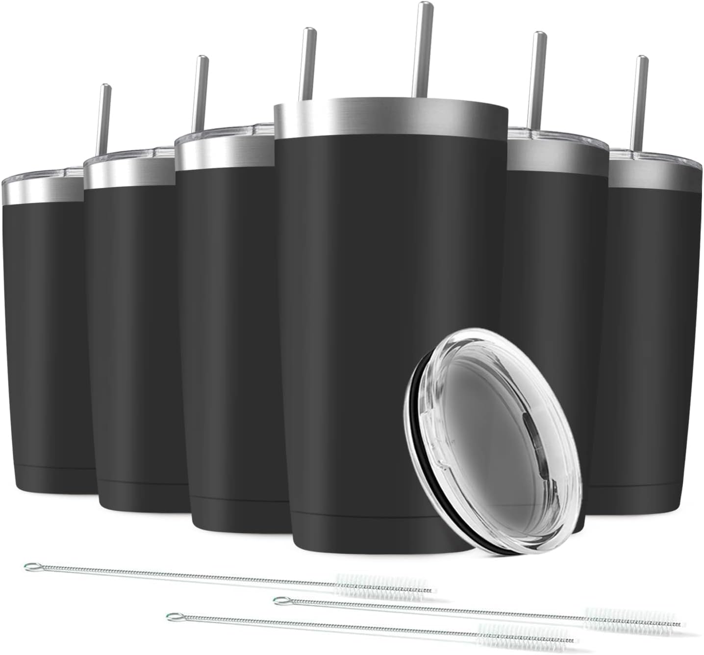 6 Pack 20 oz Stainless Steel Insulated Tumbler with Straw and Lid, Double Wall Travel Coffee Mug Vacuum Insulated Bulk Tumbler Set of 6, Suitable for Vehicle Cup Holders
